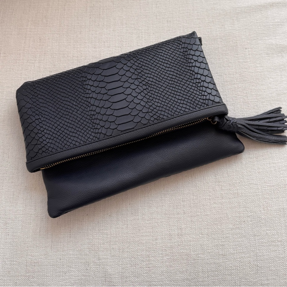 GiGi New York Navy Snakeskin-Embossed Clutch